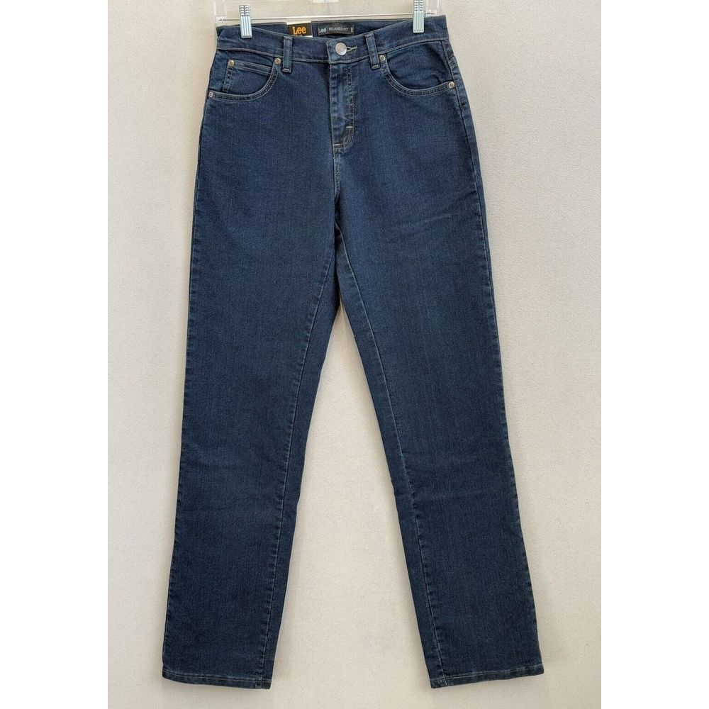 Lee Jeans Women's Sz 4 Long‎ Relaxed Fit Straight Leg Pants Premium Dark Denim